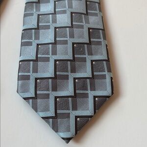 Ermenegildo Zegna 100% Silk Blue Gray Geometric Men's Tie 3.5in